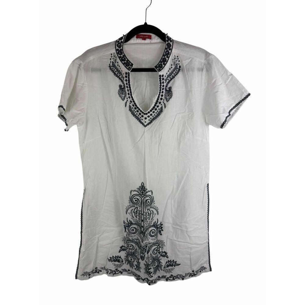 Santoori white tunic with beaded neckline - size L